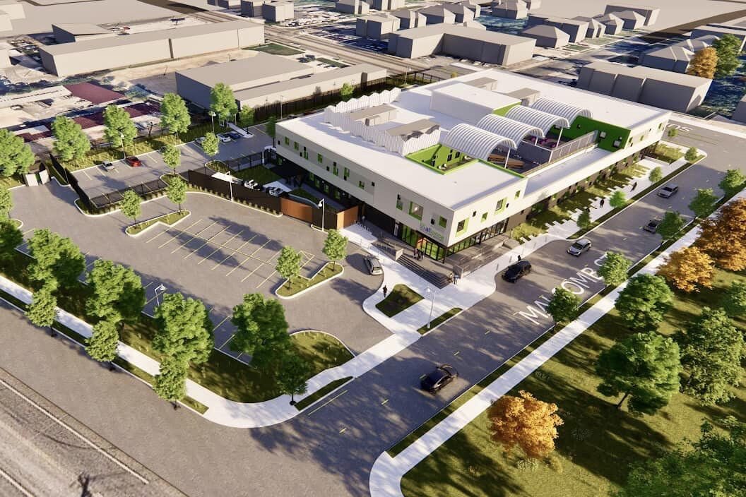 Rendering of Alliance Healthcare Services' Crisis Wellness Center at the intersection of Broad and Malcomb in Binghampton, opening February 2025.