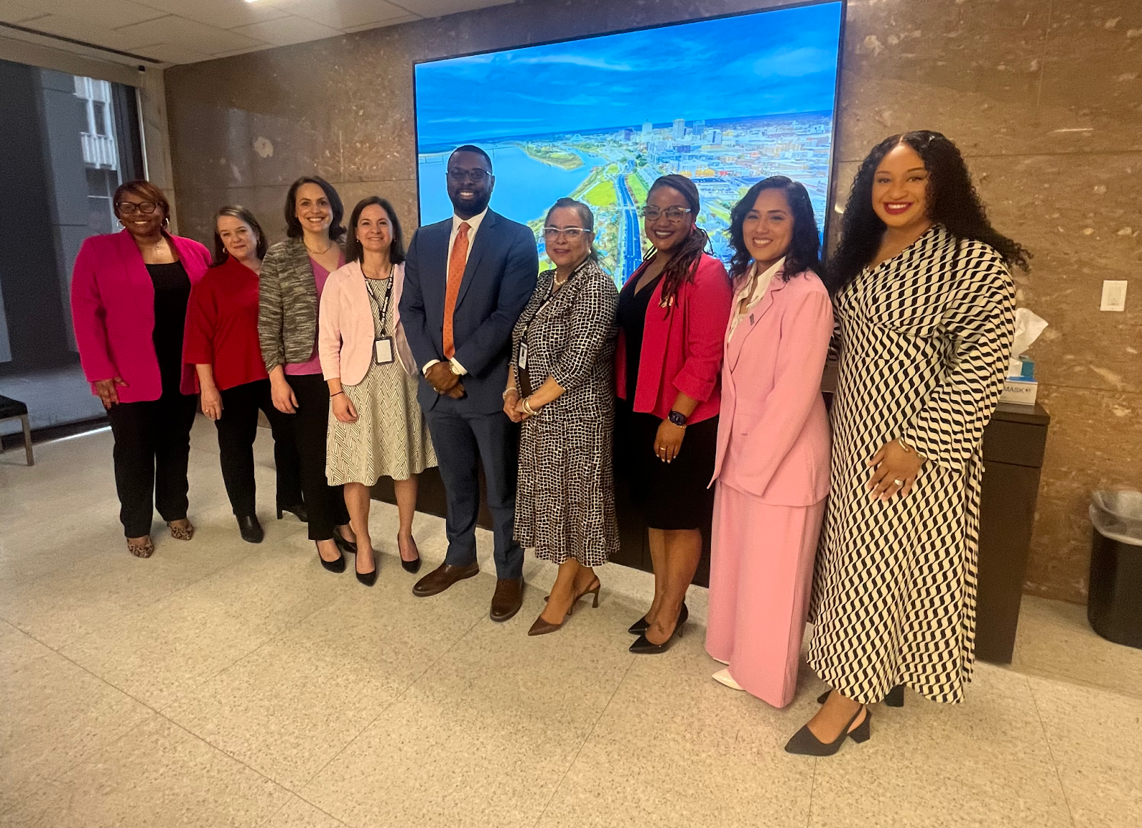 Good Governance Transition Team members with Mayor Young: (From left to right) Dorcas Young Griffin, Beth Flanagan, Meggan Khiel, Jessica Lotz, Mayor Young, Cheyenne Johnson, Tiffany Day, Maria Oceja, and Ariell Gipson Martin.