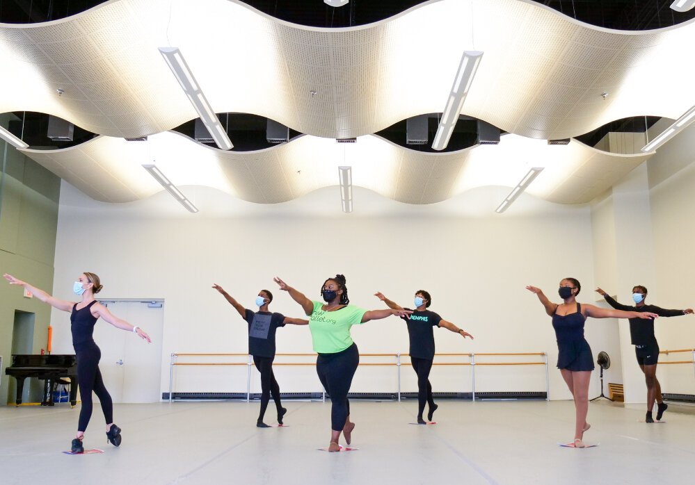 Teaching artists with the New Ensemble Ballet and School perform a socially-distanced dance routine. (Submitted)